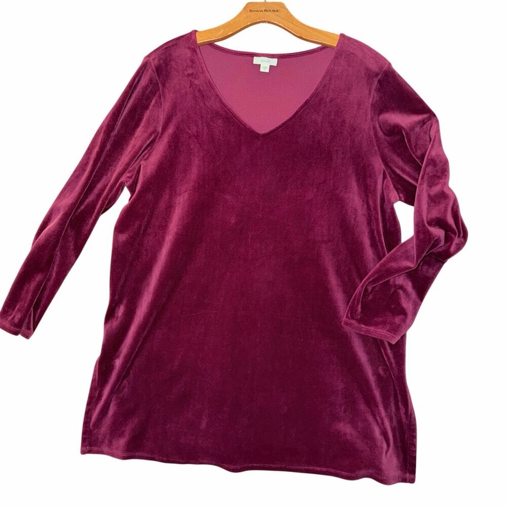 J.Jill pure Jill maroon wine velvet pullover top vneck tunic XL long sleeves